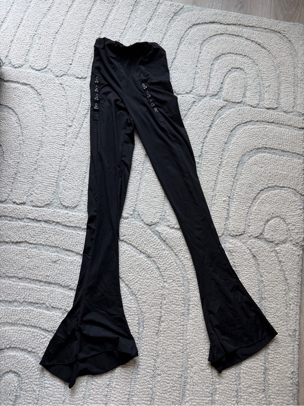 Black Flared Women's Pants with Hook Detail